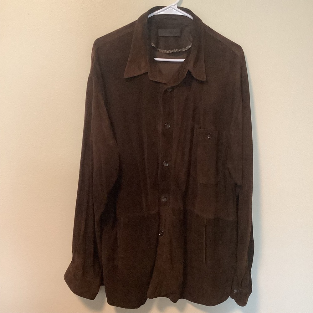Punto mens size 56 brown leather suede multi‎ pocket button front jacket